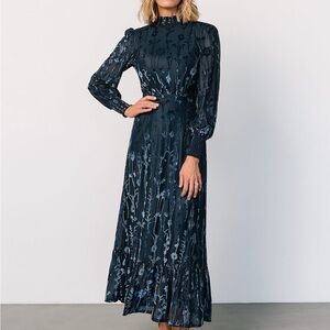 Baltic Born Penelope Velvet Midnight Blue Floral Long Sleeve Maxi Dress